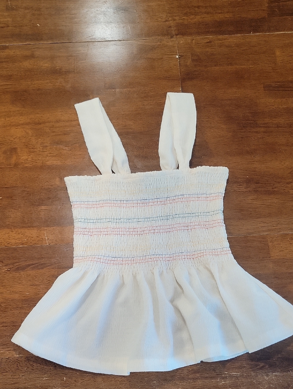 Madewell Smocked Top Size Small Cream W/ Multi-Colored Lines Peasant Boho Summer